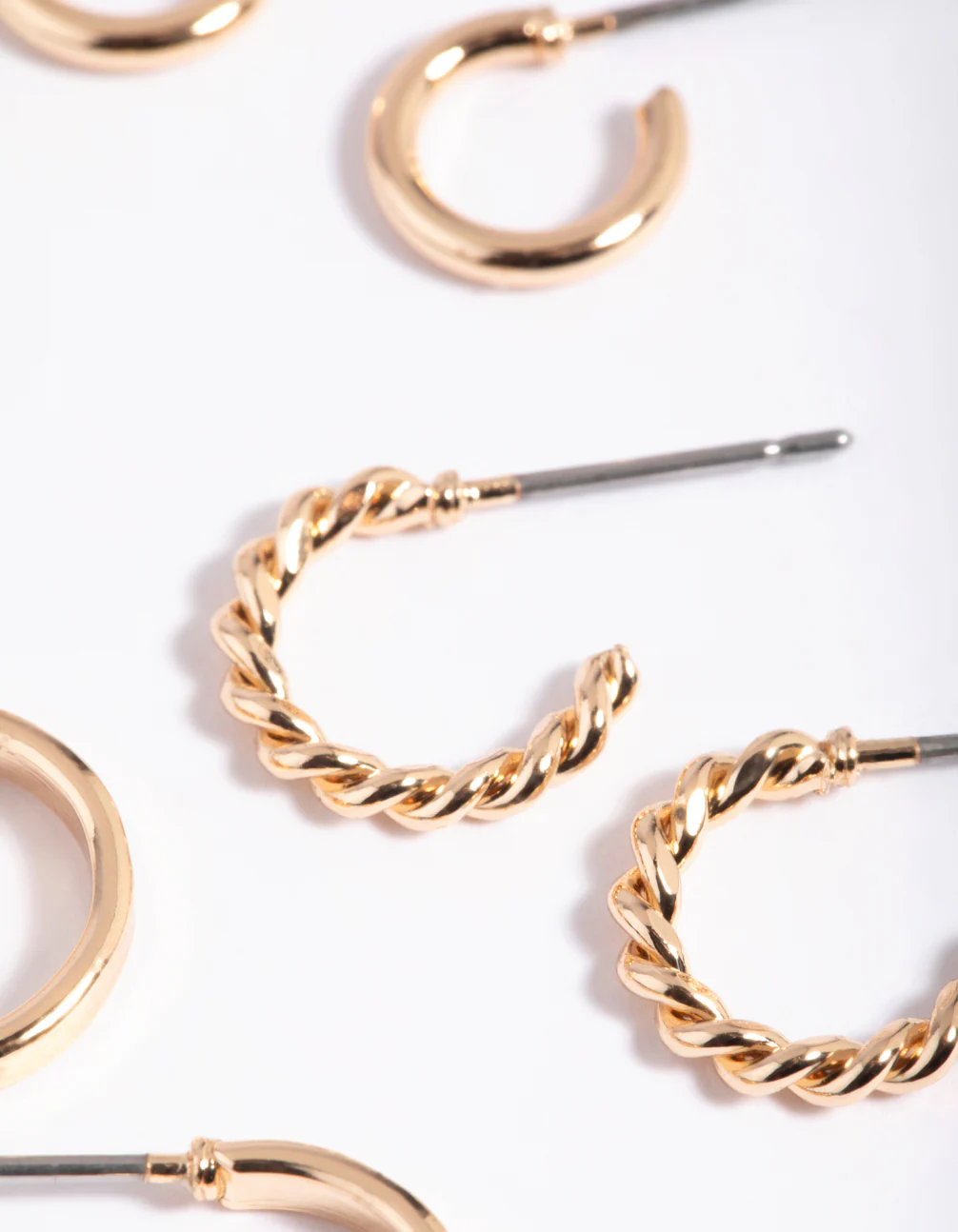 Gold Plain & Twisted Hoop Earring Pack - Image 2