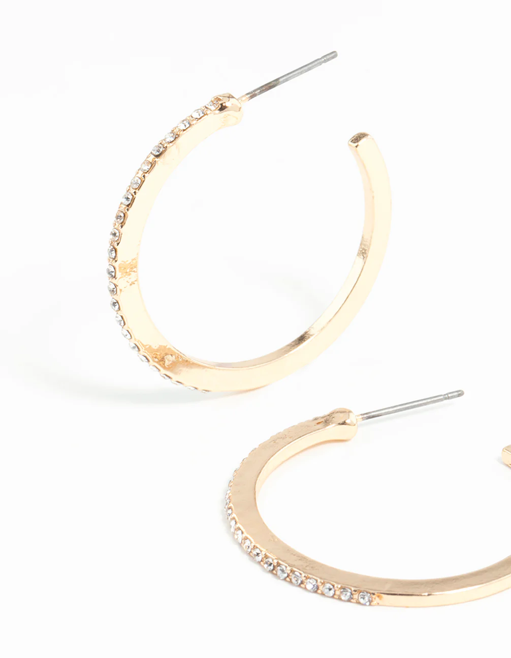 Gold Thin Diamante Hoop Earrings - Image 2