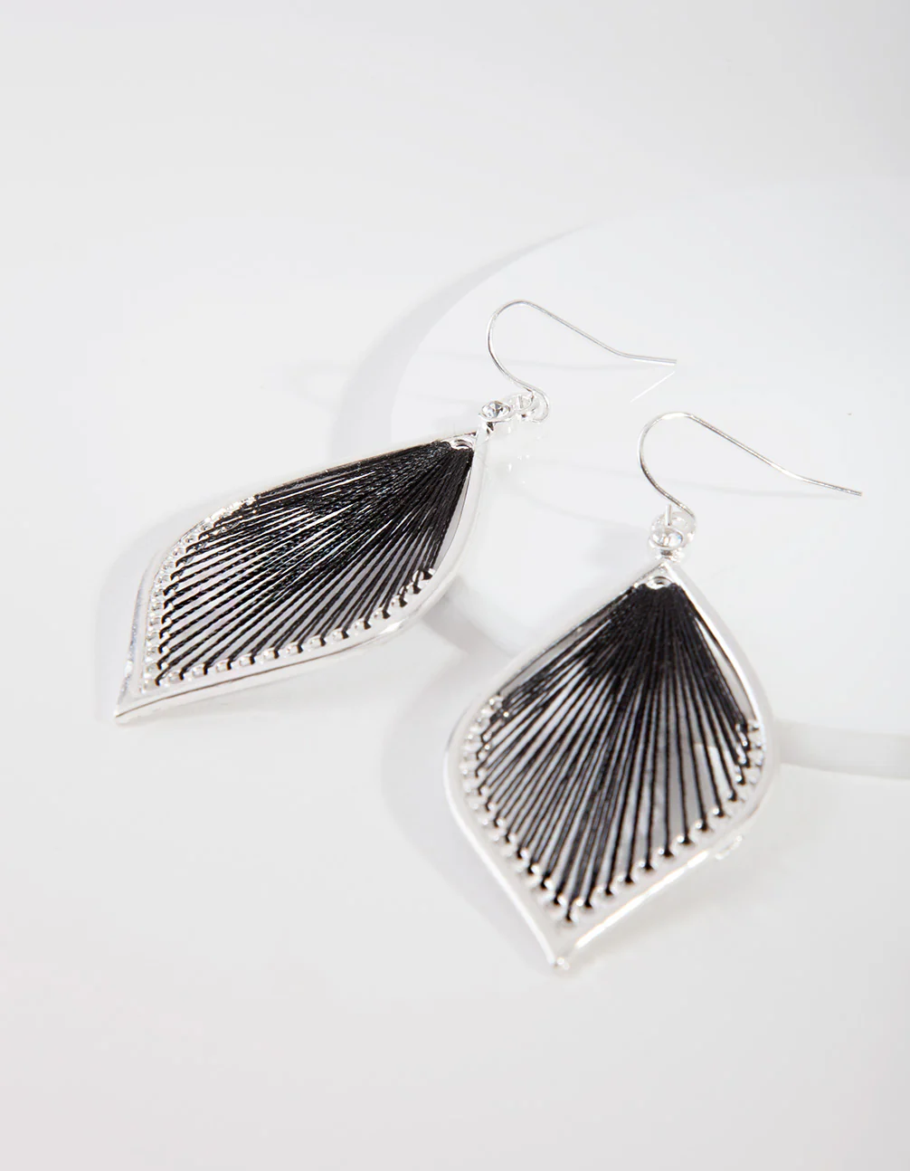 Silver Black Thread Earrings - Image 2