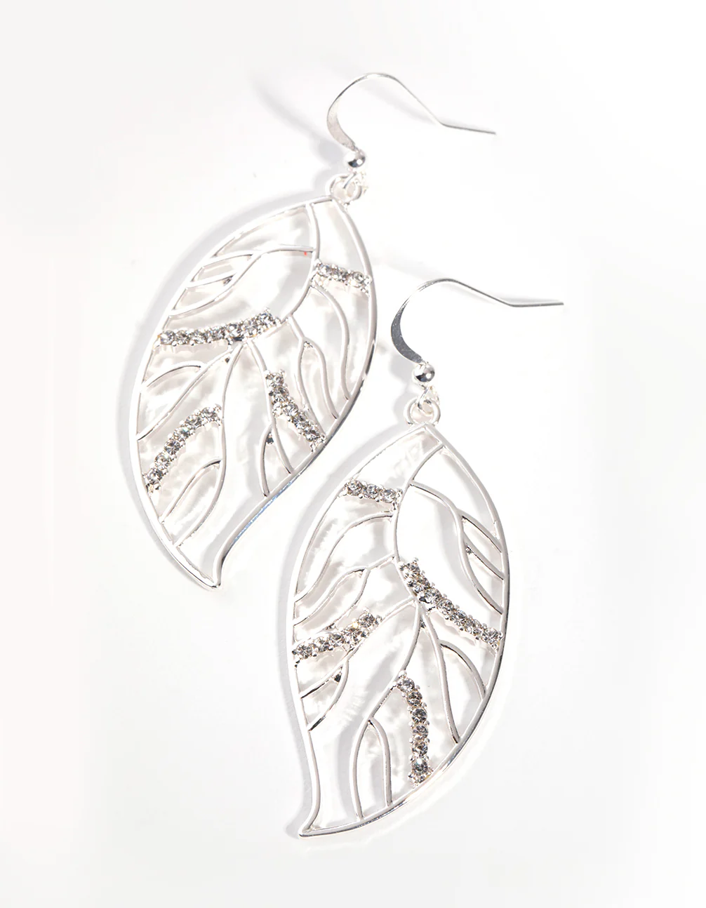 Silver Diamante Tree Leaf Drop Earrings - Image 2