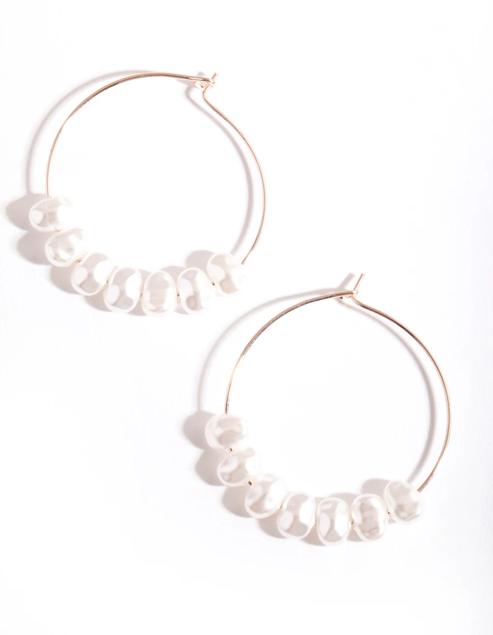 Rose Gold Pearl Charm Hoop Earrings - Image 2