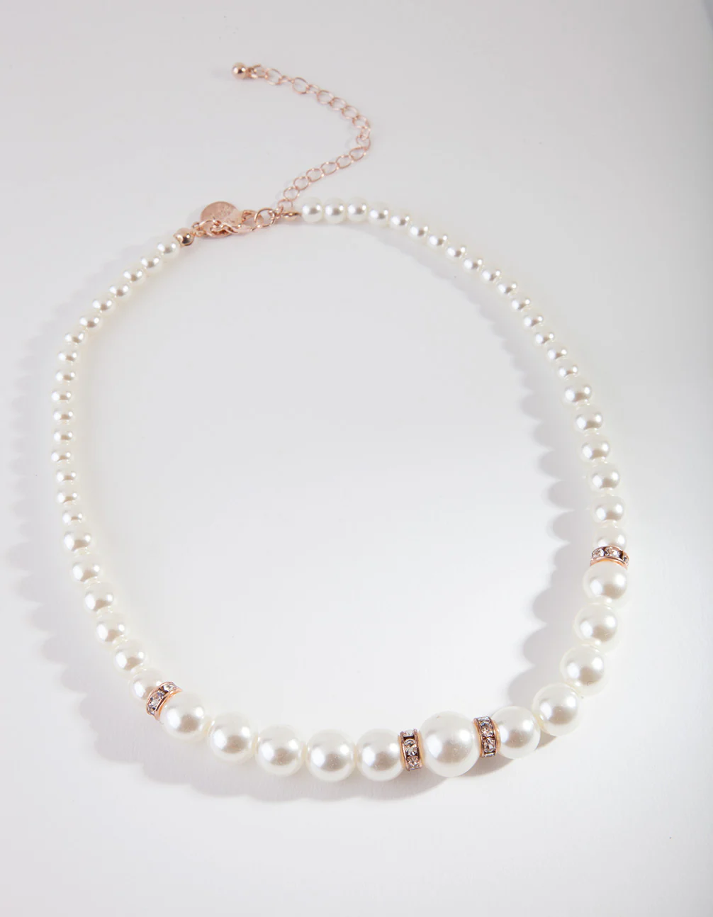 Rose Gold Diamante Disc Pearl Necklace - Image 2