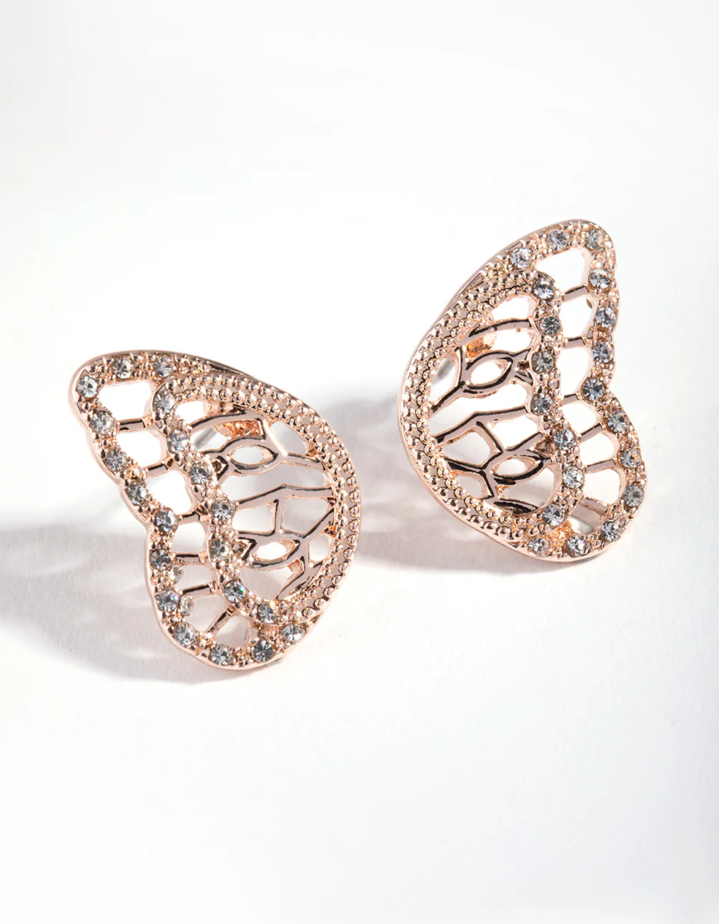 Rose Gold Diamante Wings Stud Earrings - Image 2