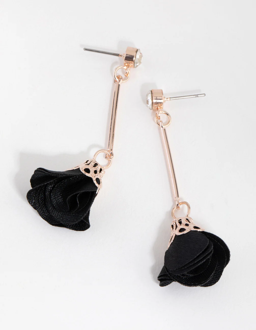 Rose Gold Fabric Petal Stick Drop Earrings - Image 2