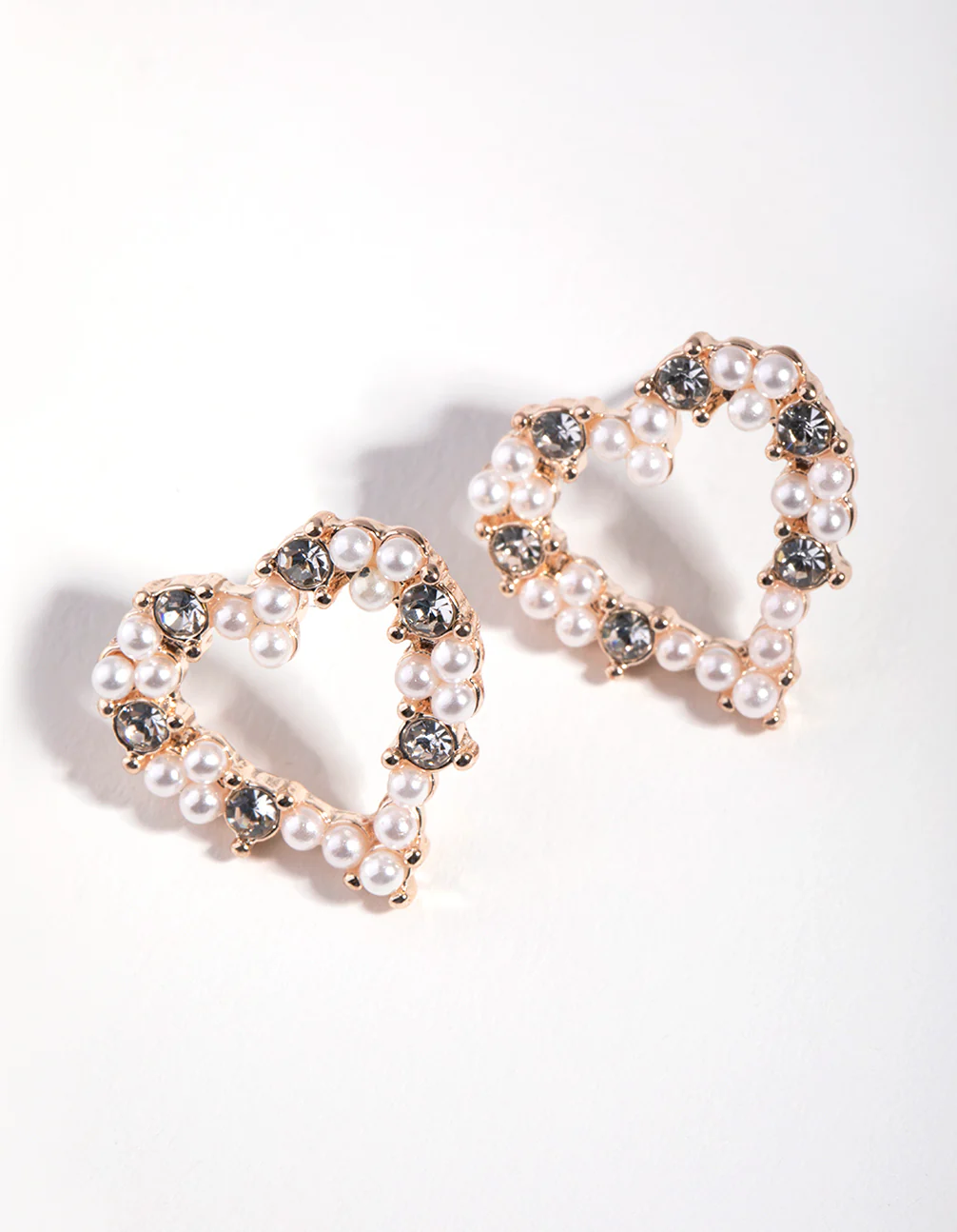 Rose Gold Faux Pearl Open Heart Stud Earrings - Image 3