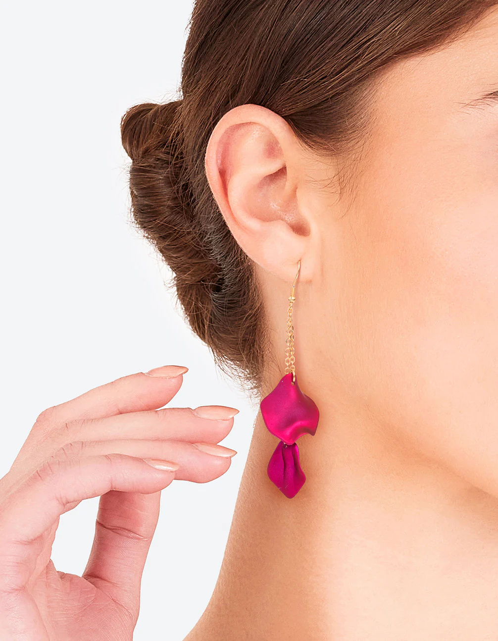 Fuchsia Chain & Petal Drop Earrings - Image 2