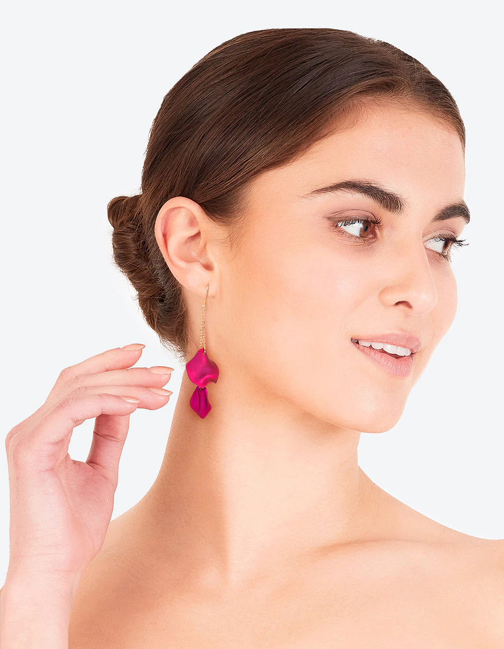 Fuchsia Chain & Petal Drop Earrings - Image 3