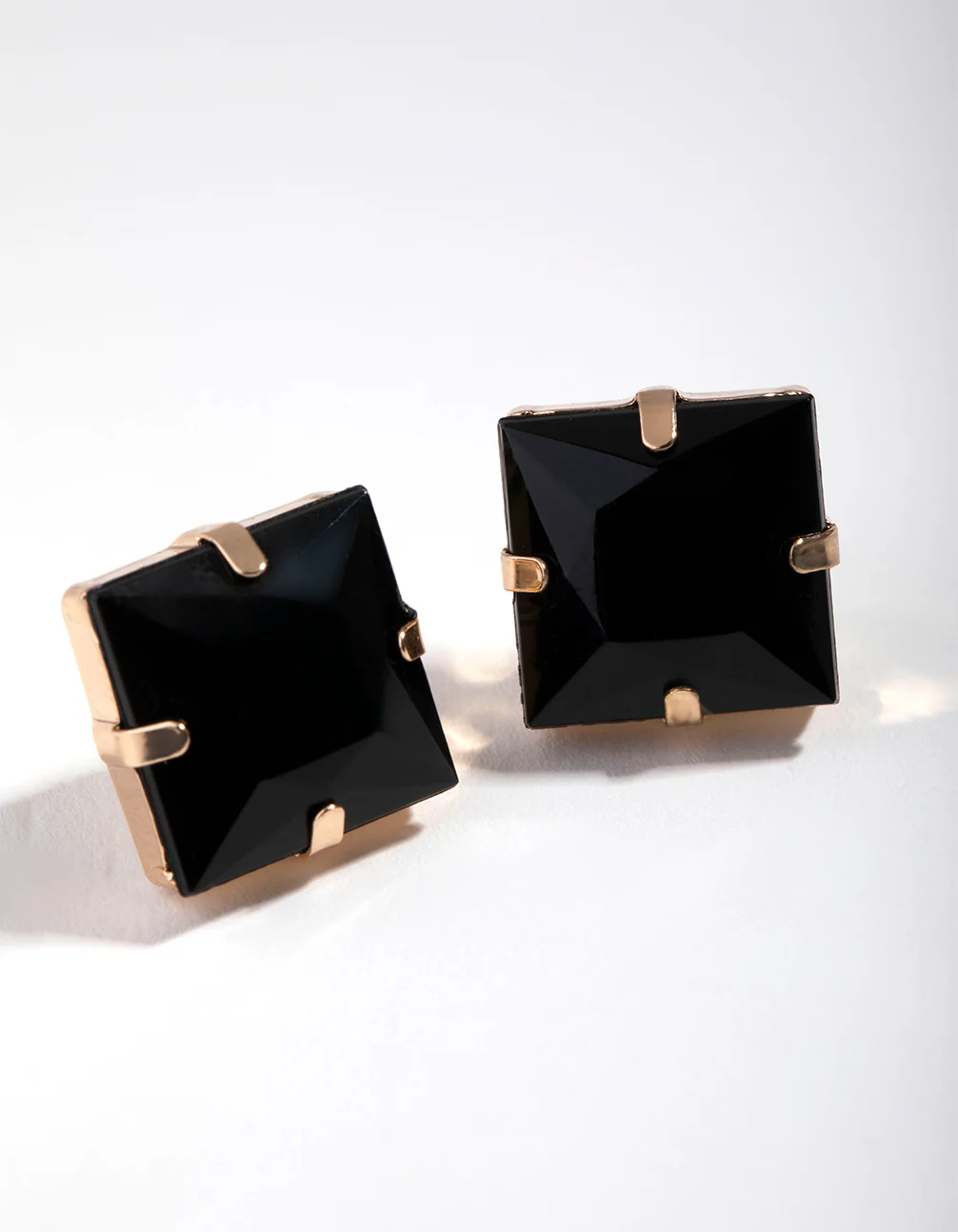 Gold Square Stone Stud Earrings - Image 2