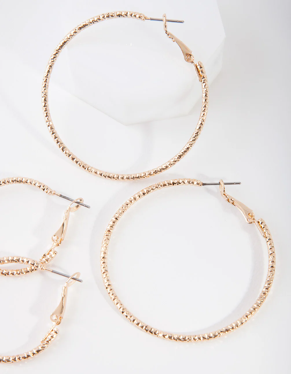 Gold Triple Diamond Cut Hoop Earring Pack - Image 2