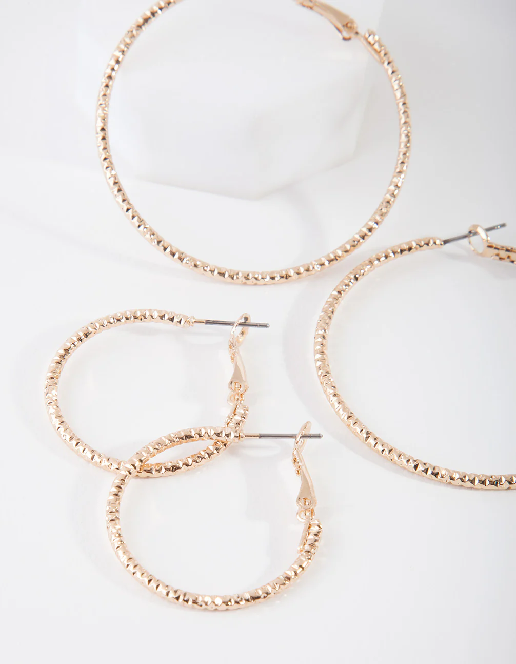 Gold Triple Diamond Cut Hoop Earring Pack - Image 3