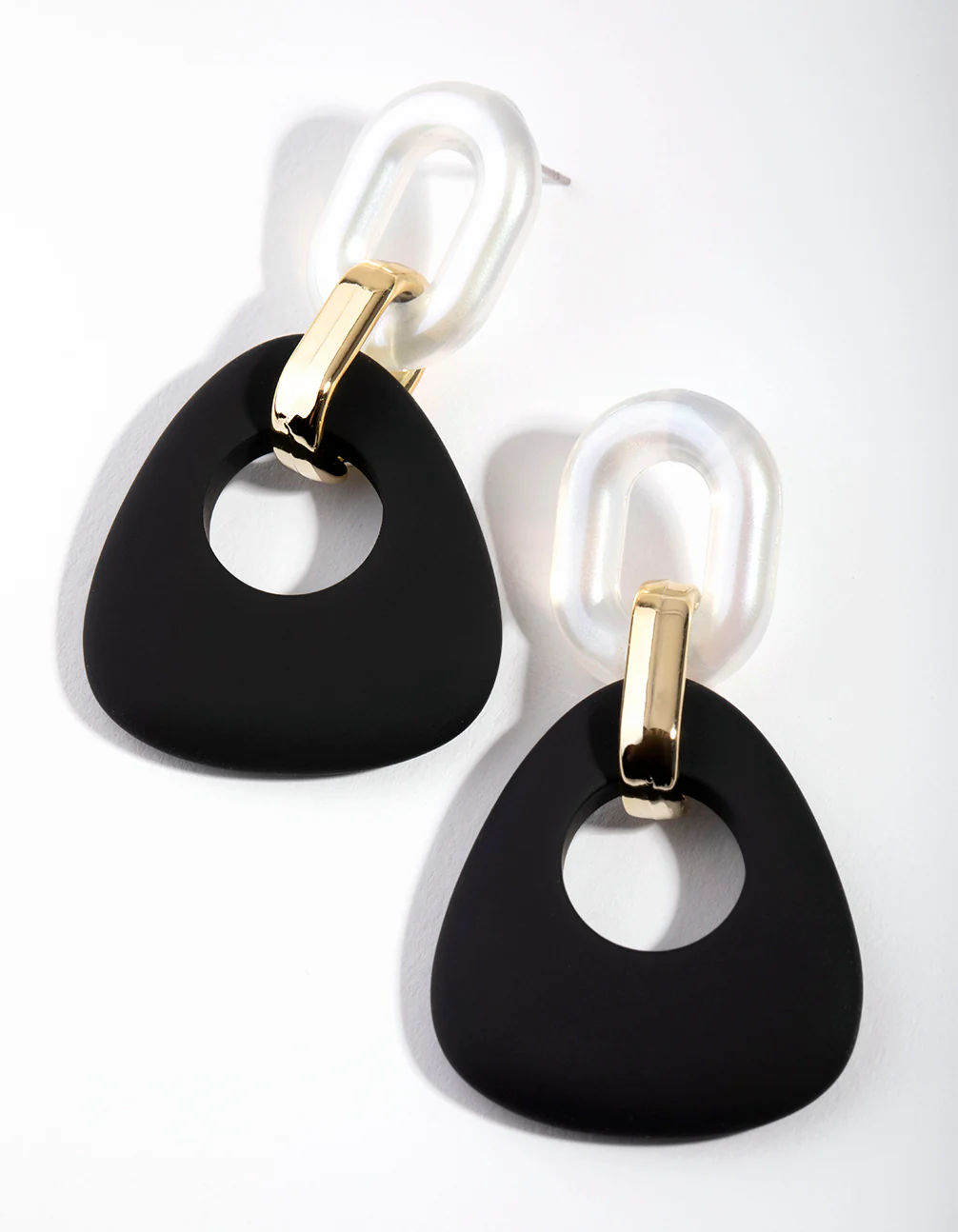 Gold Triple Link Drop Earrings - Image 2