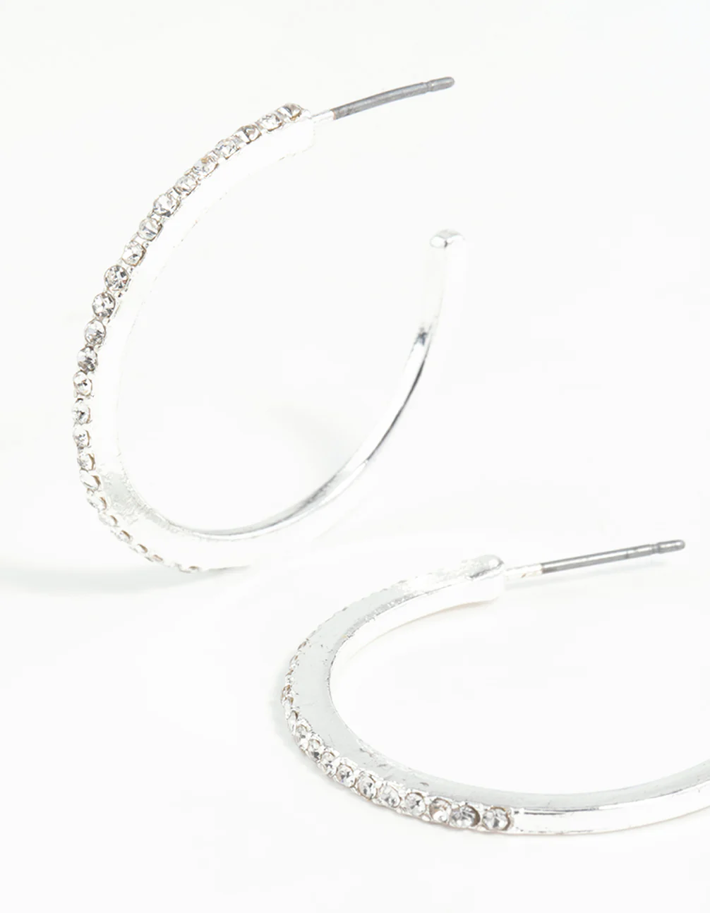 Silver Thin Diamante Hoop Earrings - Image 2