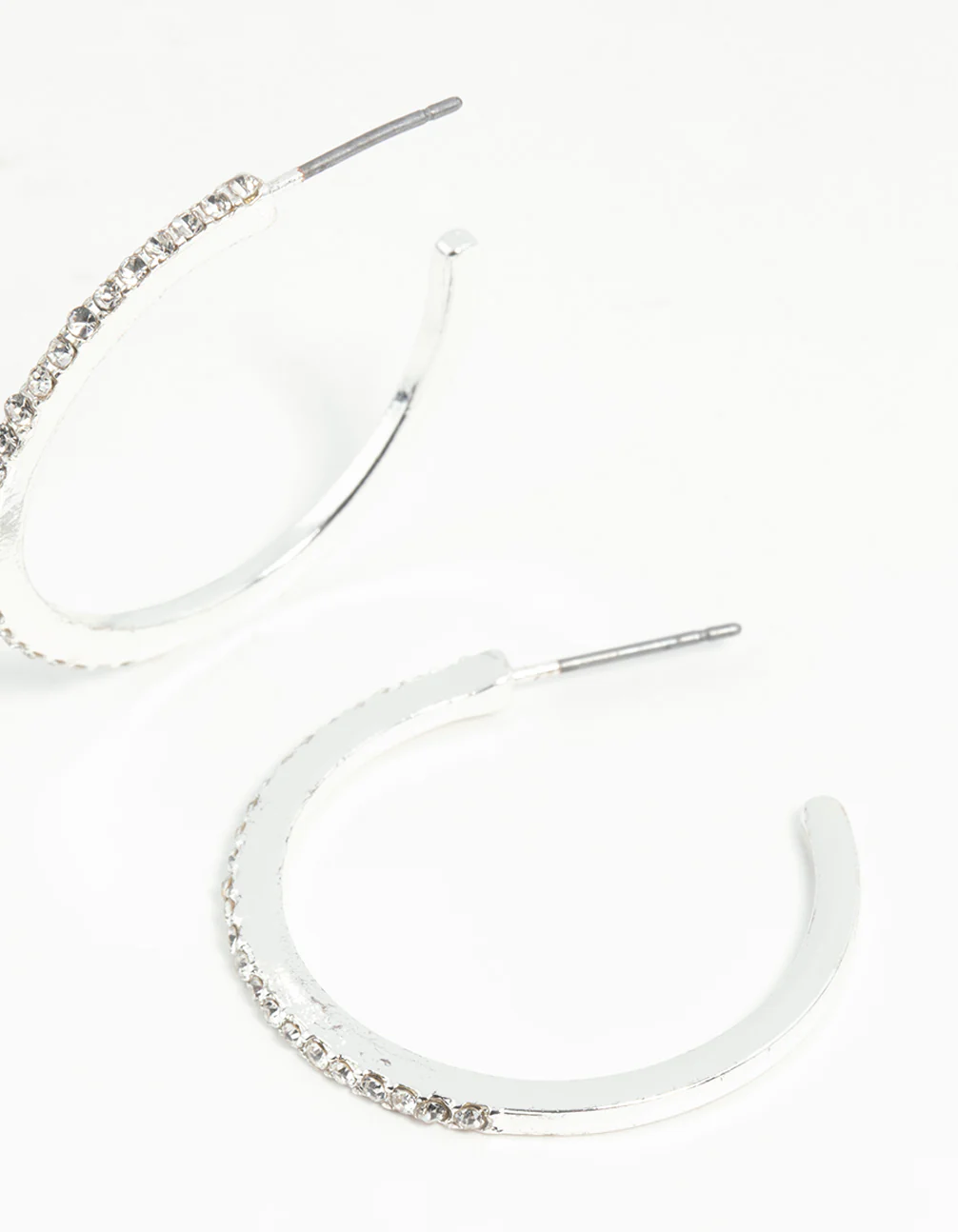 Silver Thin Diamante Hoop Earrings - Image 3