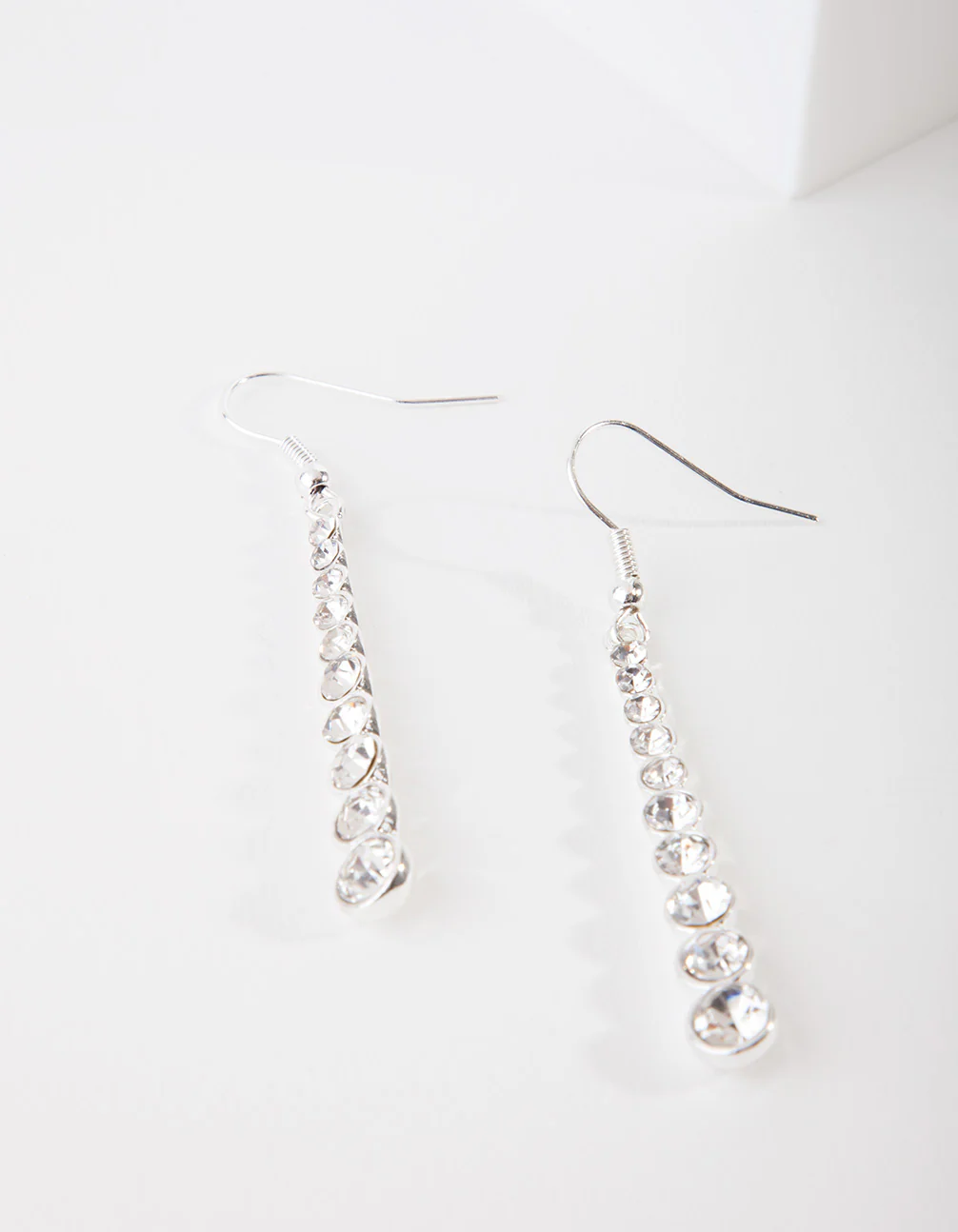 Silver Gradual Diamante Drop Earrings - Image 2