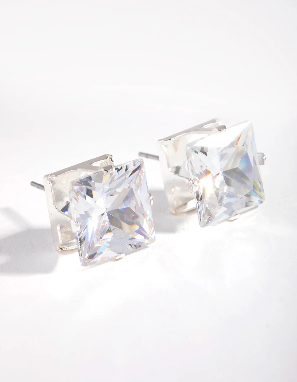 Silver Square Stone Claw Stud Earrings - Image 2