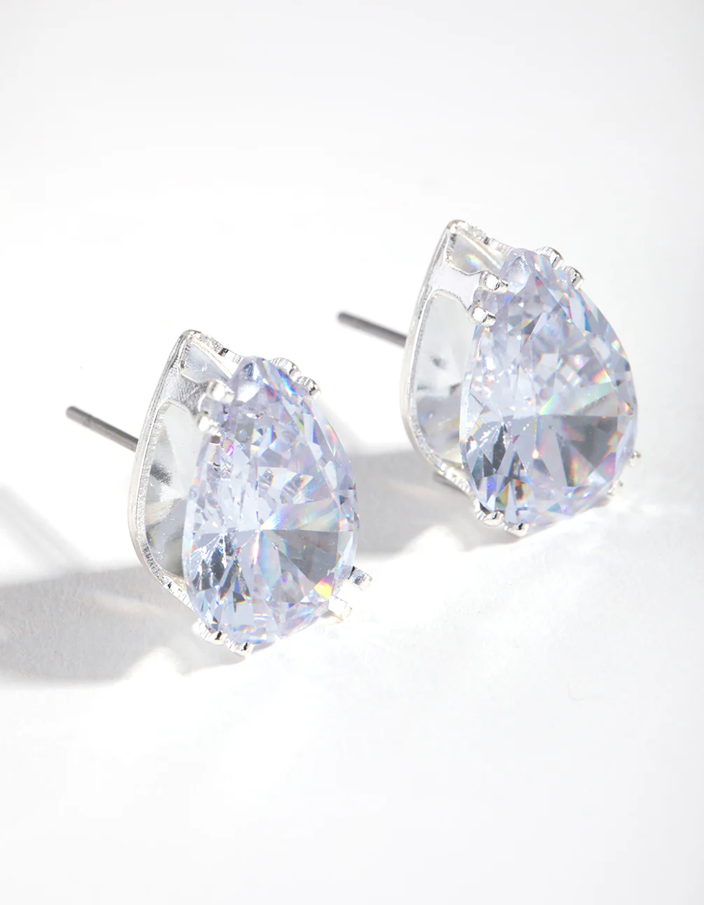 Silver Teardrop Stone Claw Stud Earrings - Image 3