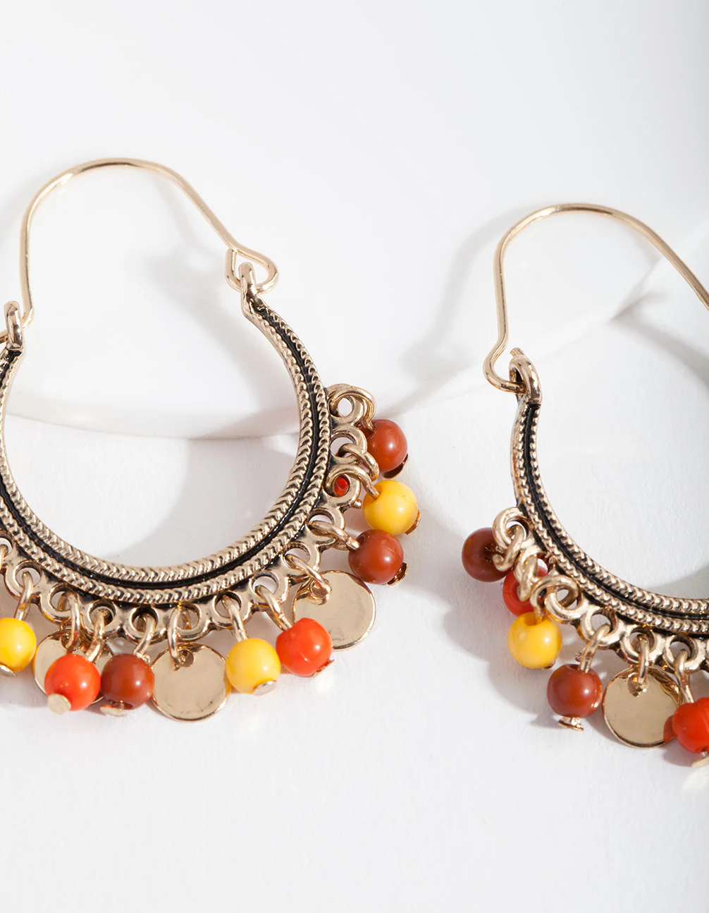 Antique Gold Neutral Bead Earrings - Image 2