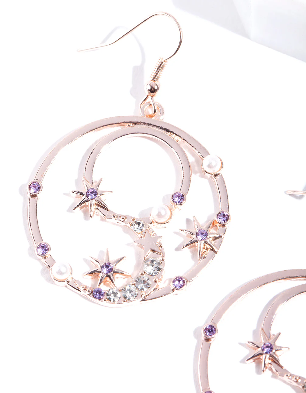 Rose Gold Celestial Diamante Circle Earrings - Image 2