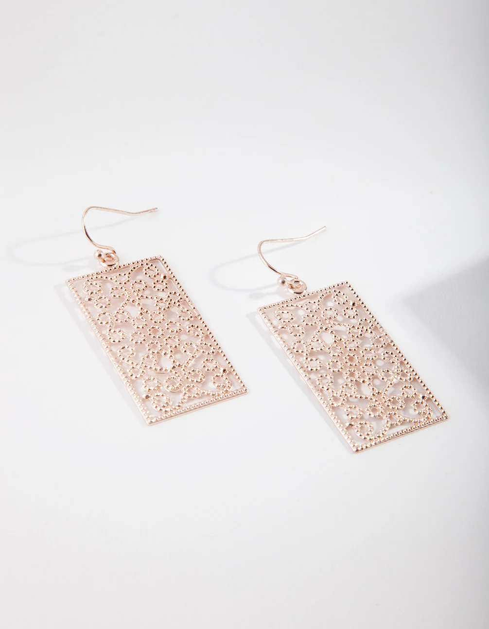 Rose Gold Rectangle Drop Earrings - Image 2