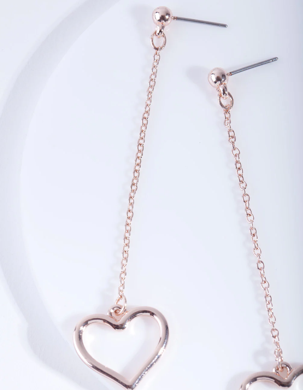 Rose Gold Heart Chain Drop Earrings - Image 3