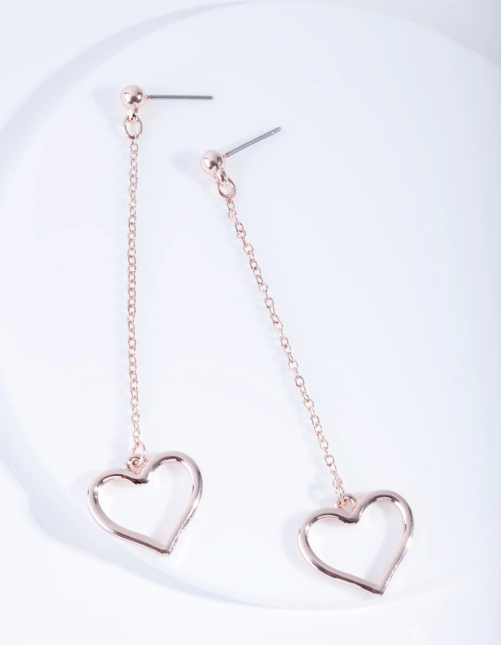 Rose Gold Heart Chain Drop Earrings - Image 4