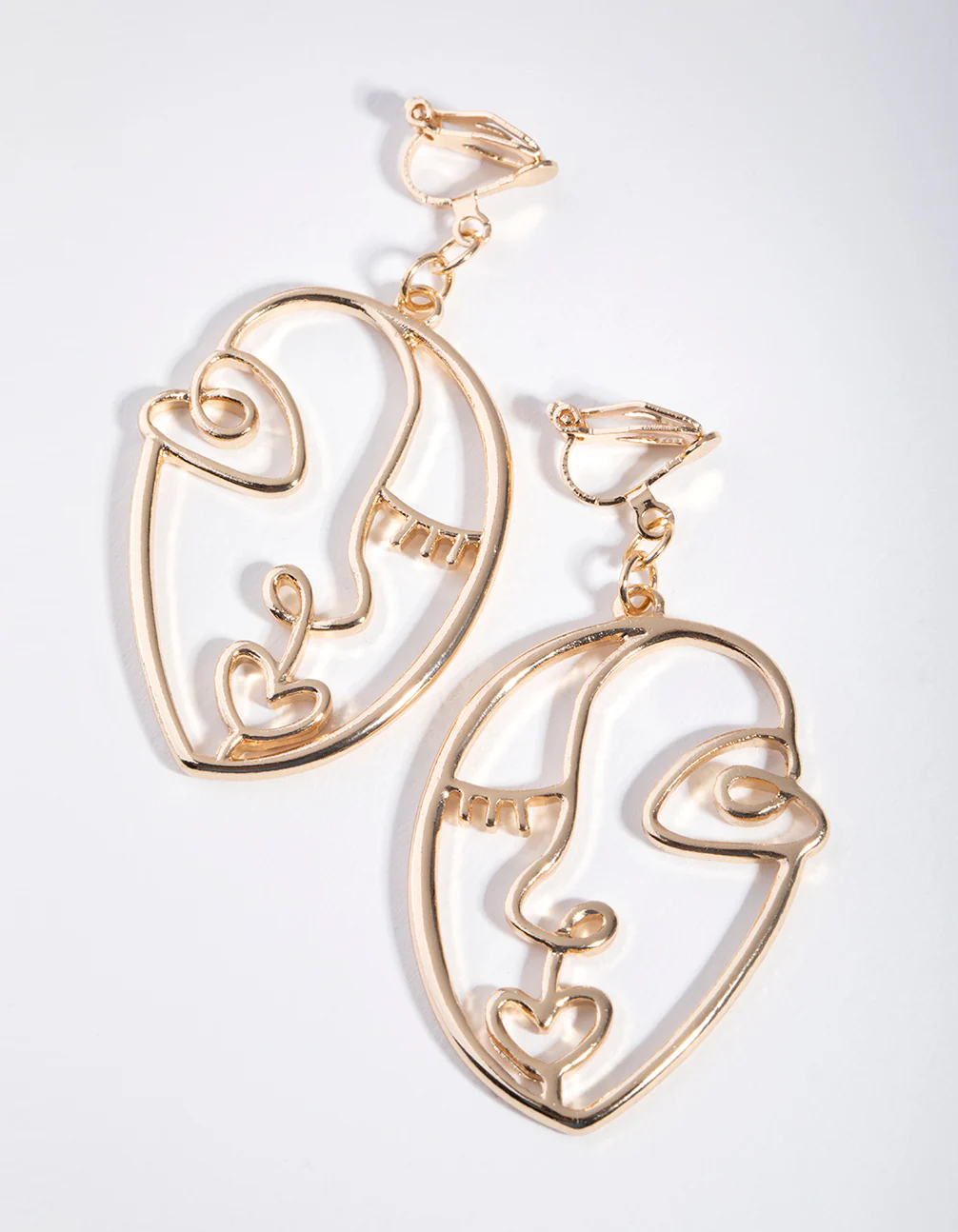 Gold Abstract Face Clip Earrings - Image 2
