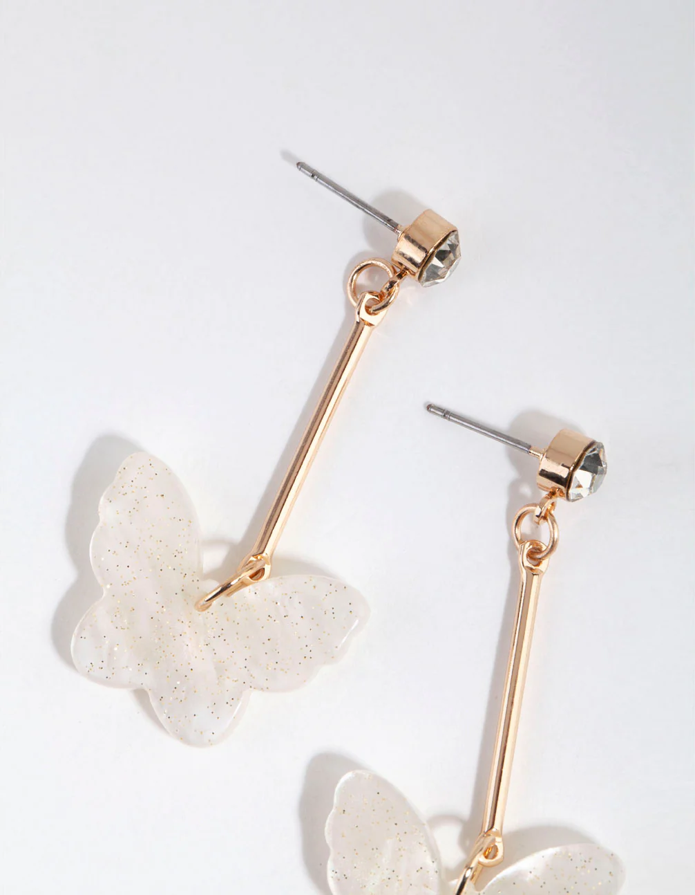 Gold Bar Glitter Butterfly Earrings - Image 2