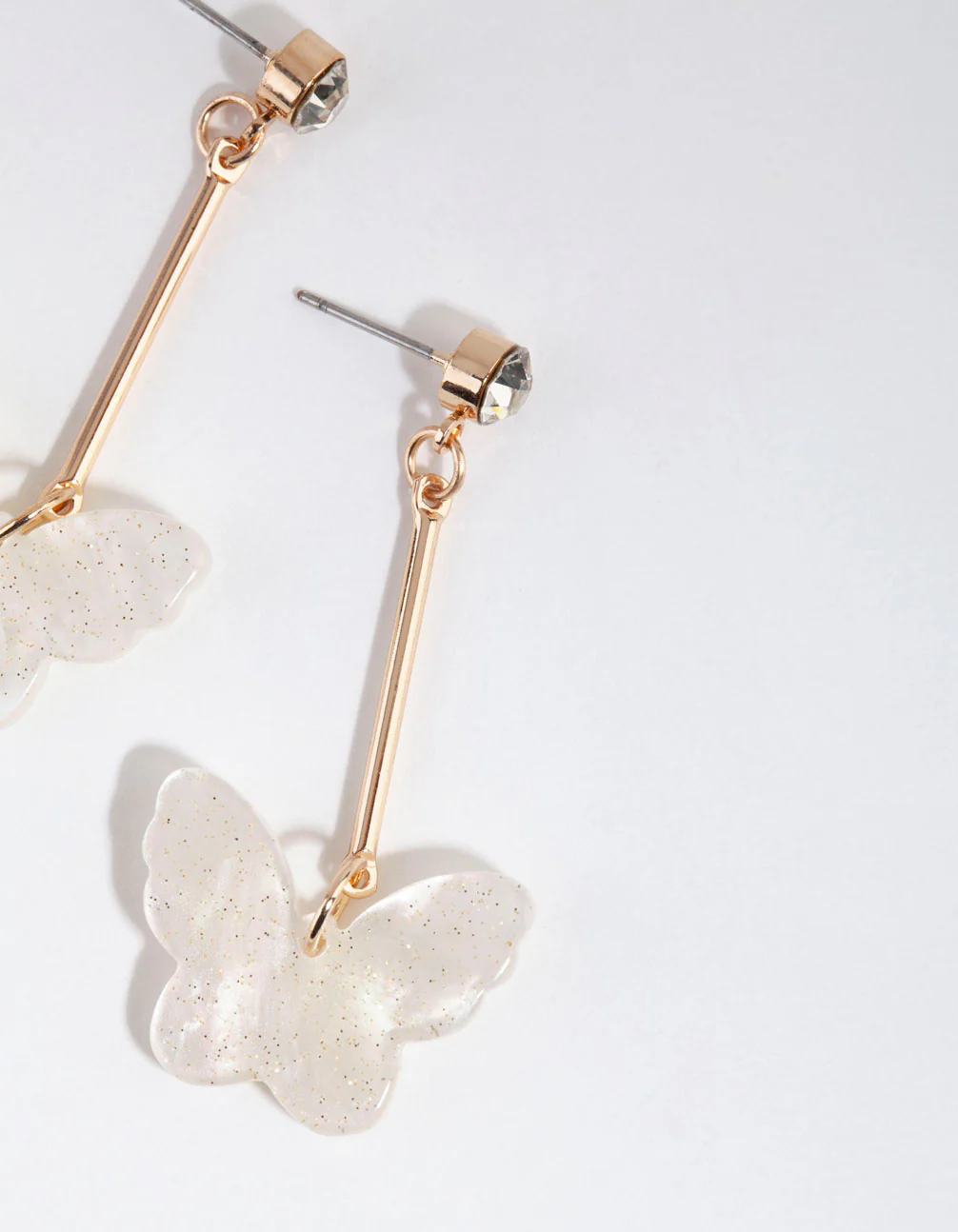 Gold Bar Glitter Butterfly Earrings - Image 3