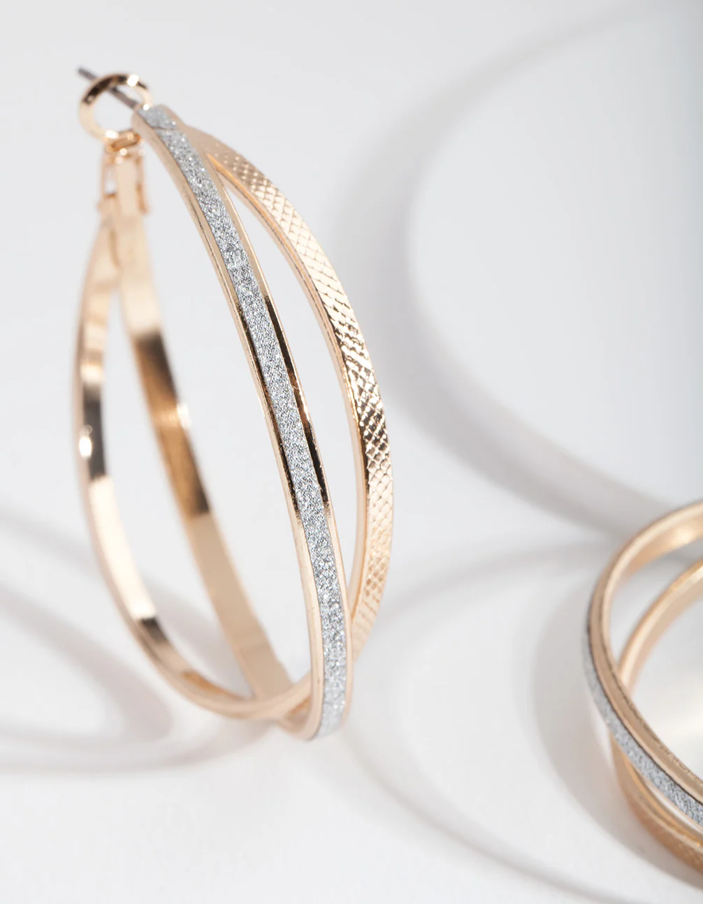 Gold Textured Double Hoop Earrings - Image 2