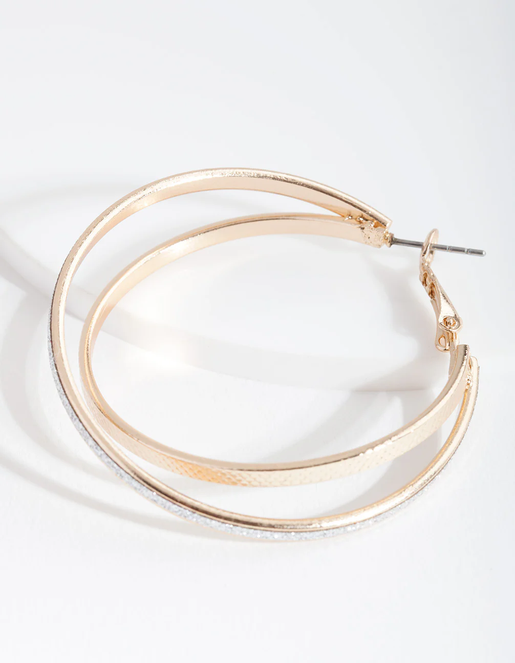 Gold Textured Double Hoop Earrings - Image 3