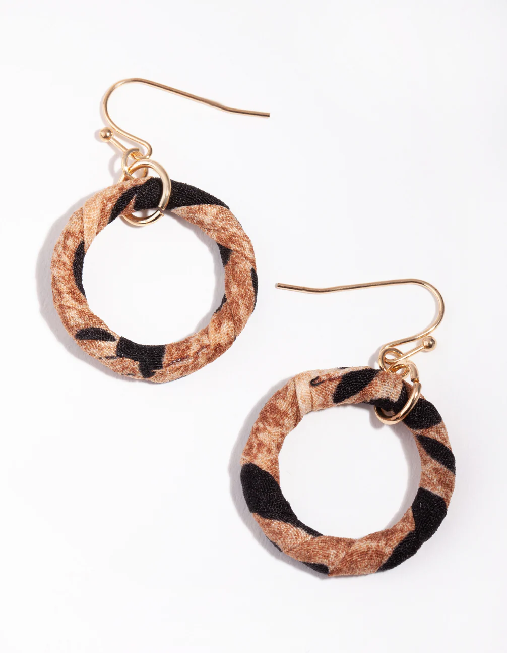 Gold Dark Twisted Fabric Drop Earrings - Image 2