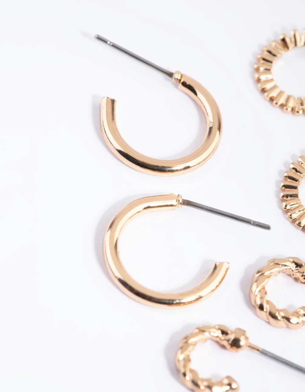 Gold Mixed Text Huggie Hoop Earring Pack - Image 2
