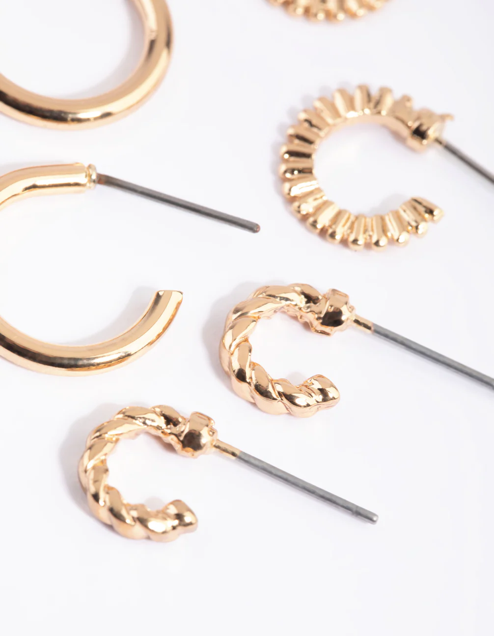 Gold Mixed Text Huggie Hoop Earring Pack - Image 3