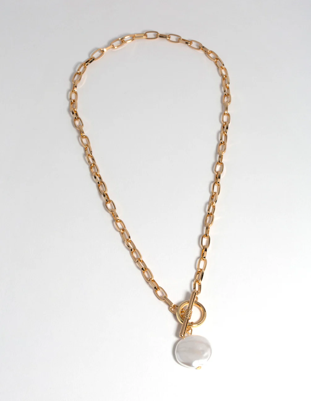 Gold Pearl Tab Bar Necklace - Image 2