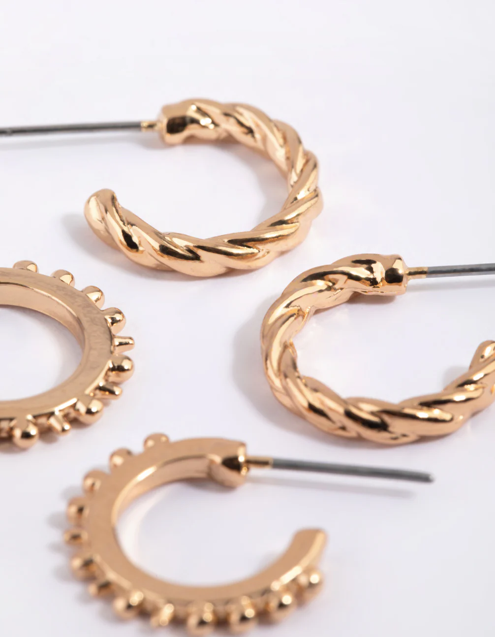 Gold Textured Huggie Hoop Earring Pack - Image 2