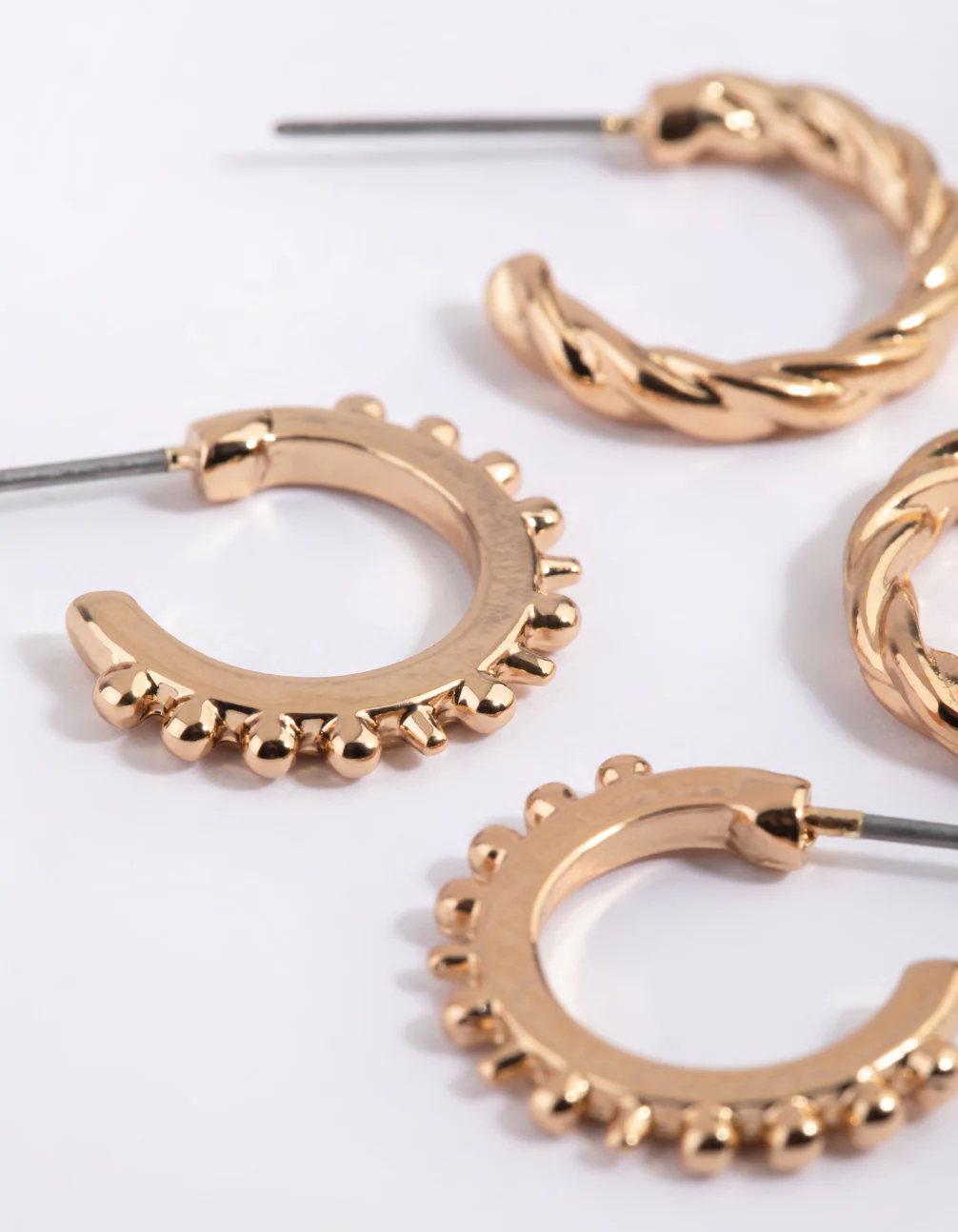 Gold Textured Huggie Hoop Earring Pack - Image 3