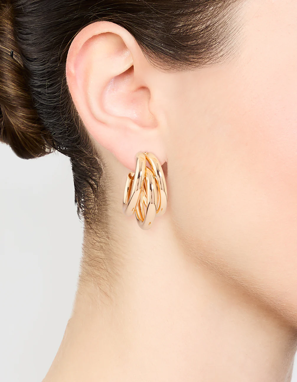 Gold Triple Polished Earrings - Image 2