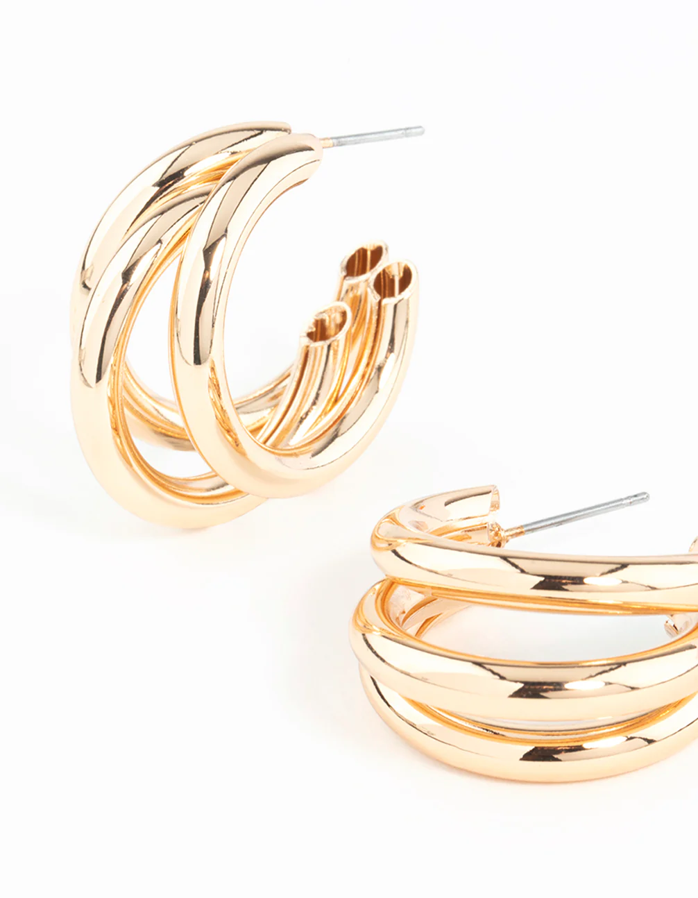 Gold Triple Polished Earrings - Image 4