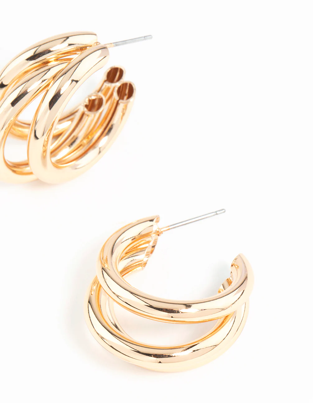 Gold Triple Polished Earrings - Image 5