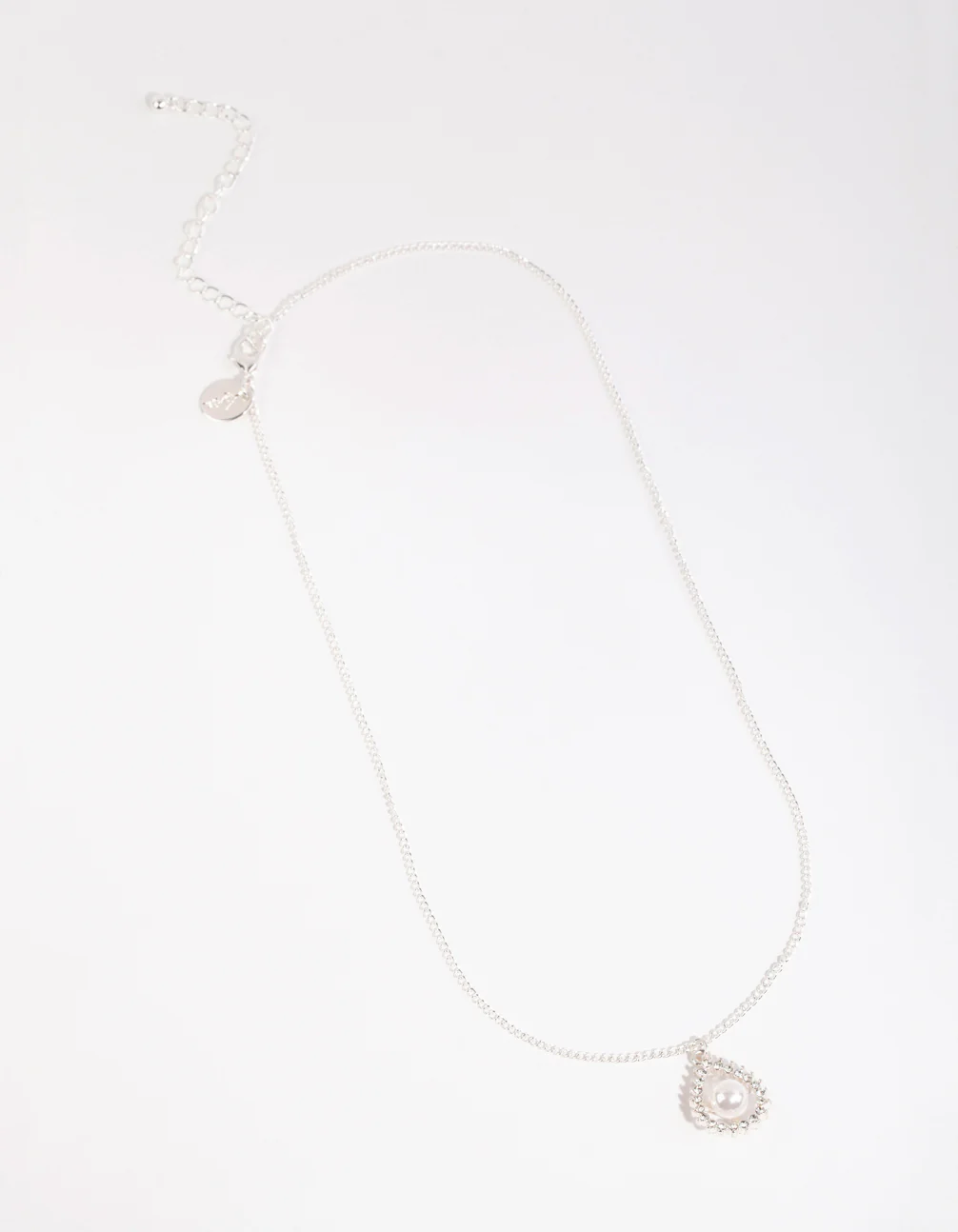 Silver Diamante Open Pear Pearl Necklace - Image 2