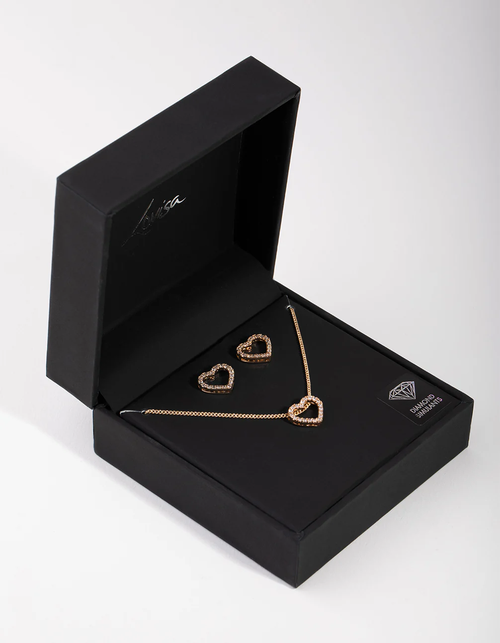 Gold Heart Diamond Simulants Necklace & Earrings - Image 3