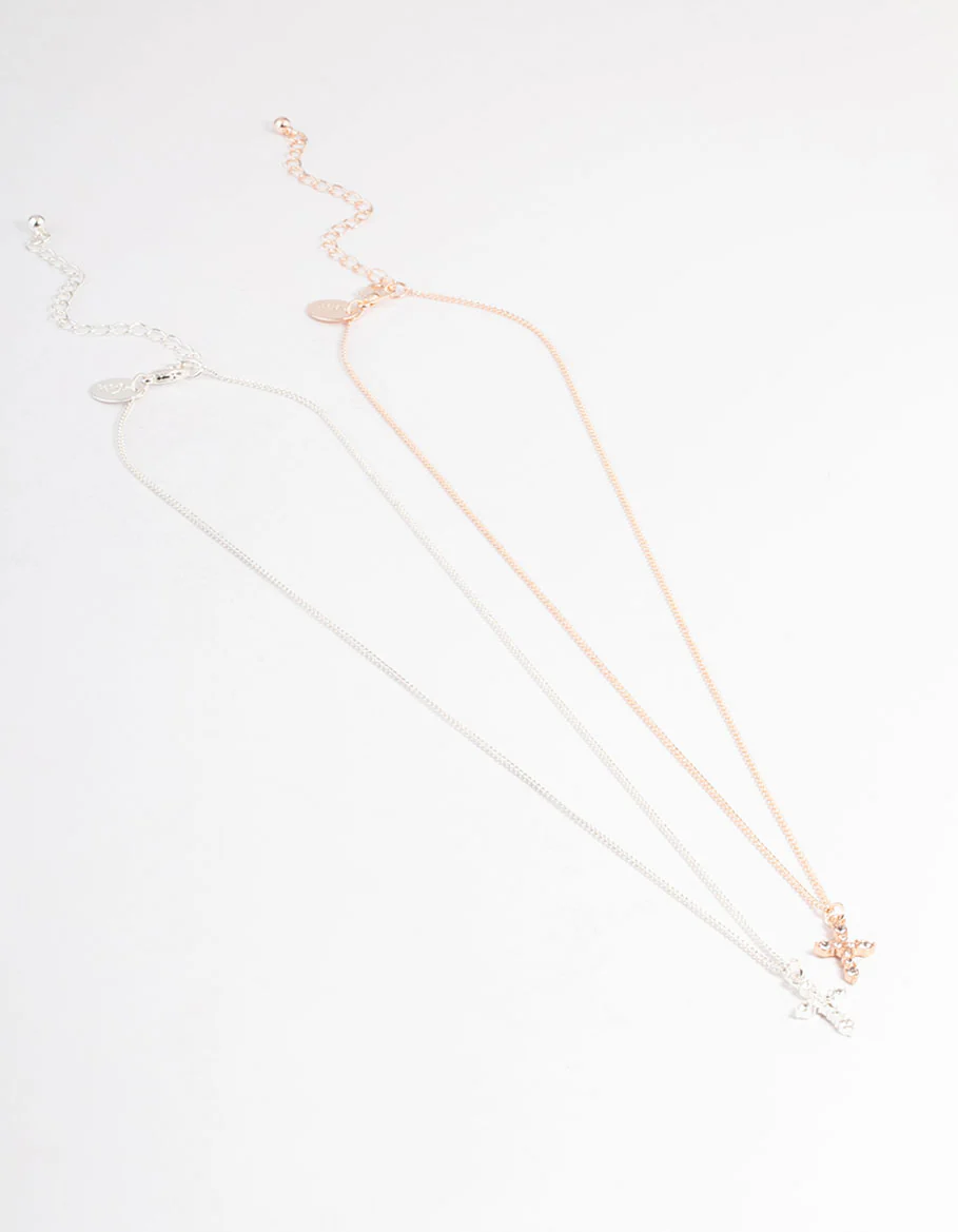 Mixed Metal Classic Diamante Cross Necklace Pack - Image 3
