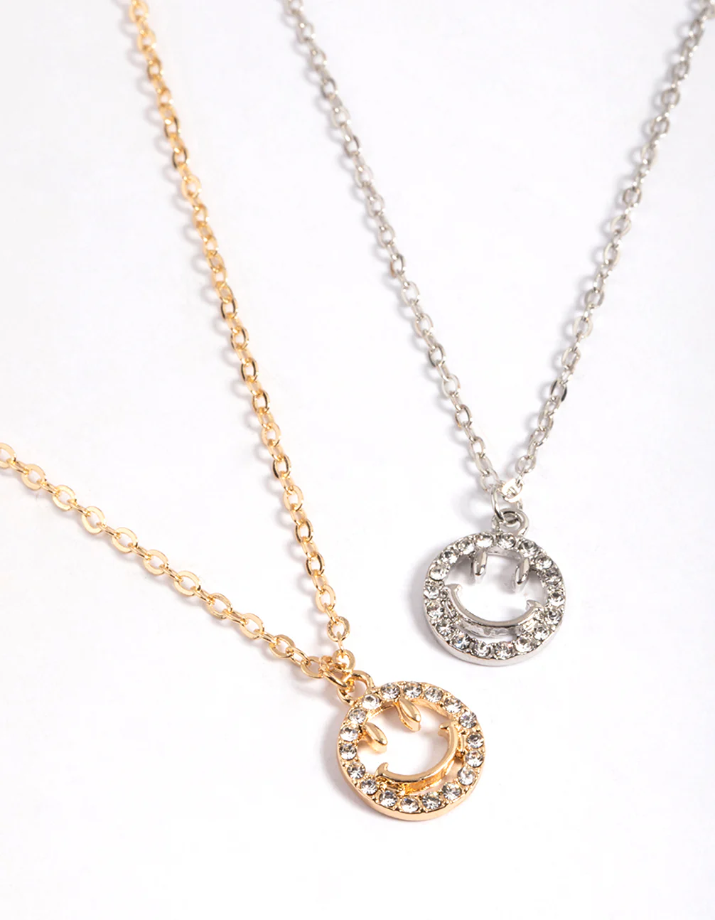 Mixed Metal Cute Diamante Smiley Necklace Pack - Image 2