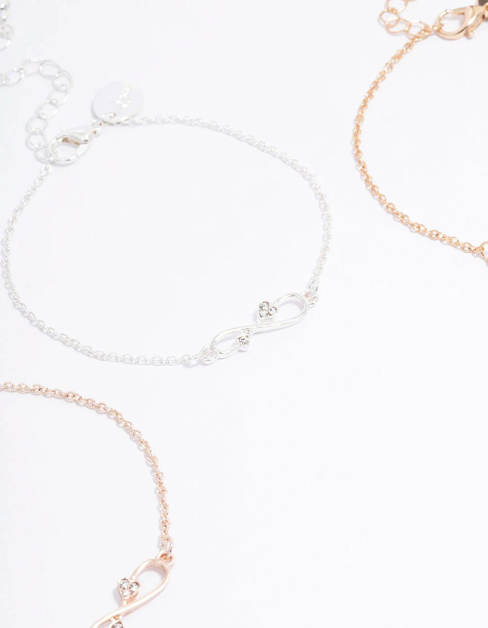 Mixed Metal Diamante Infinity Bracelet 3-Pack - Image 3