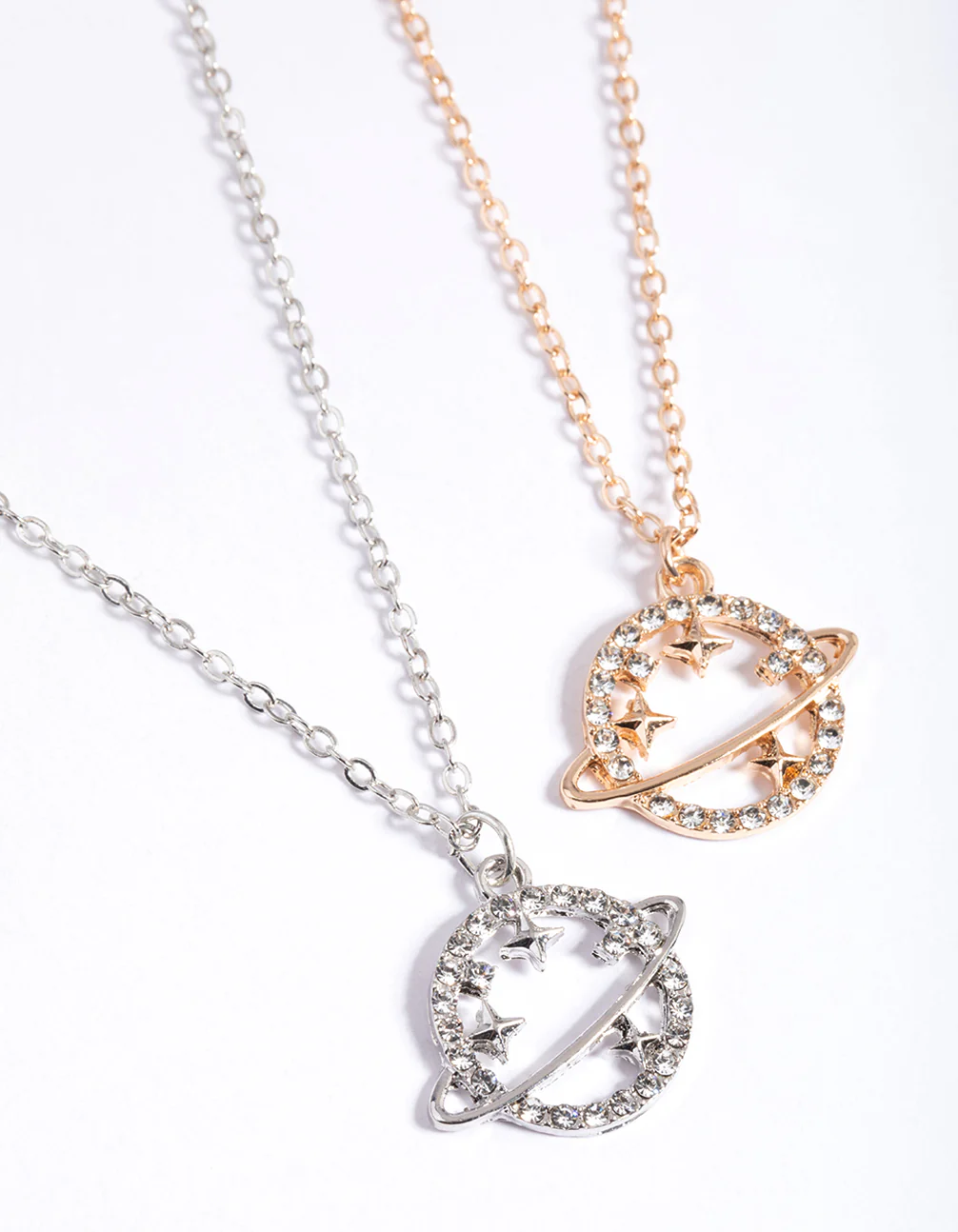 Mixed Metal Diamante Saturn Necklace Pack - Image 2