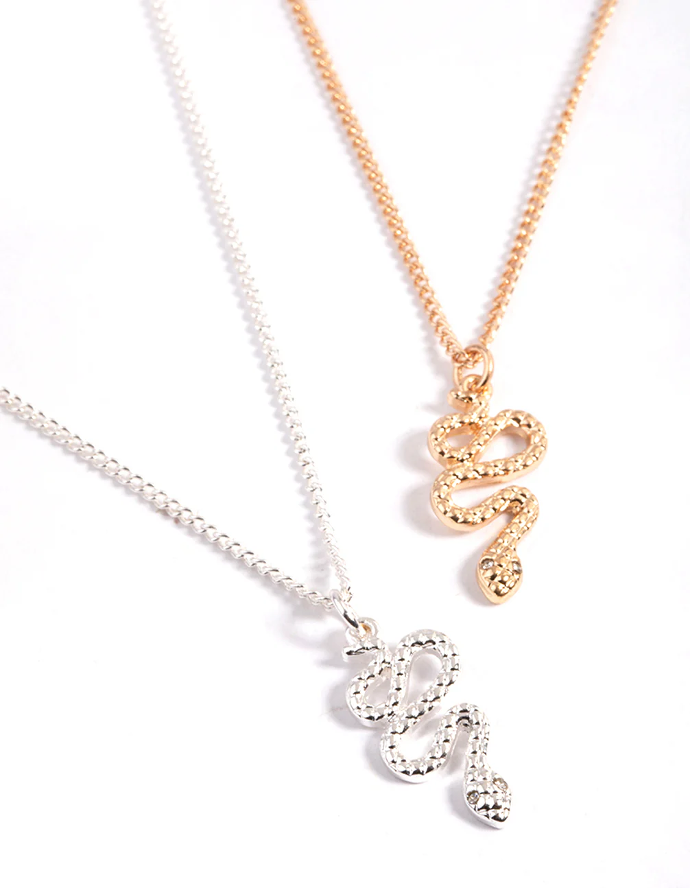 Mixed Metal Diamante Wiggle Snake Necklace Pack - Image 2