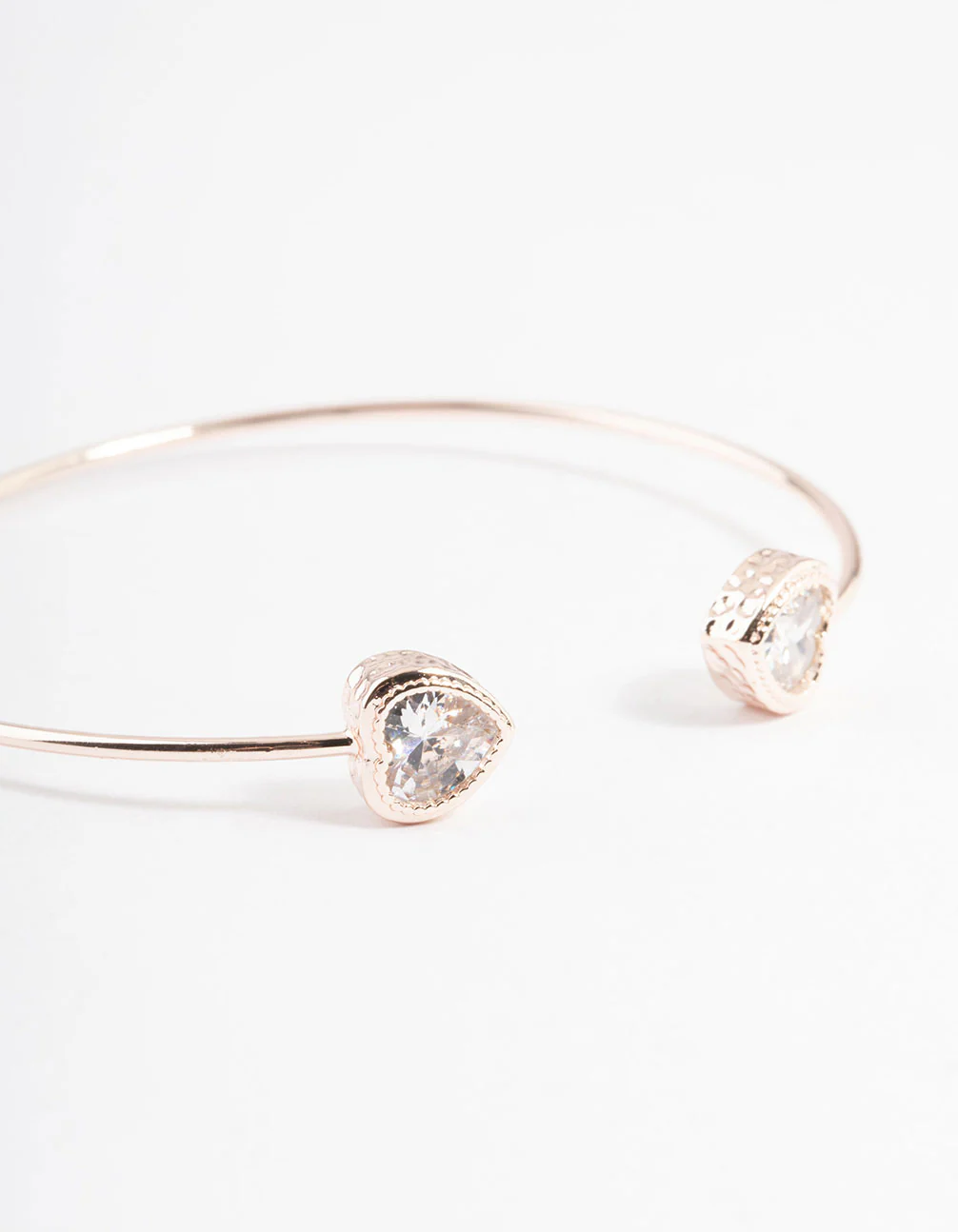 Rose Gold Cubic Zirconia Heart Open Cuff Bangle - Image 2