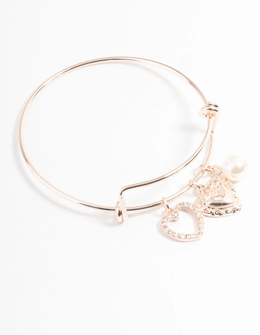 Rose Gold Pearl & Heart Charm Bracelet - Image 2