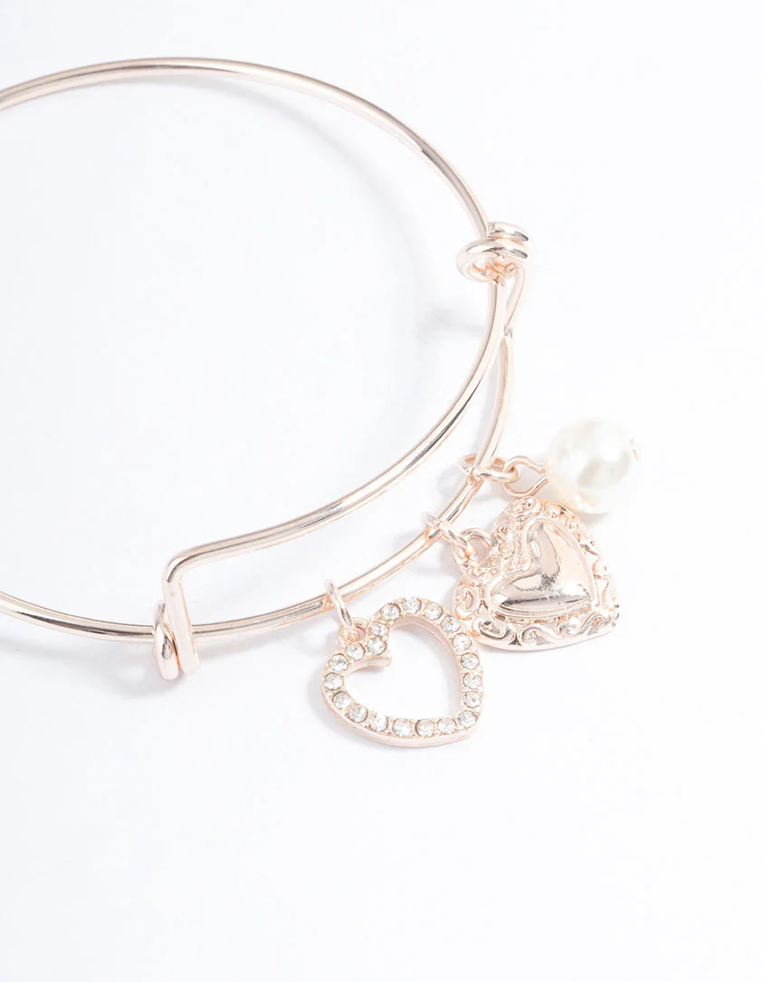 Rose Gold Pearl & Heart Charm Bracelet - Image 3
