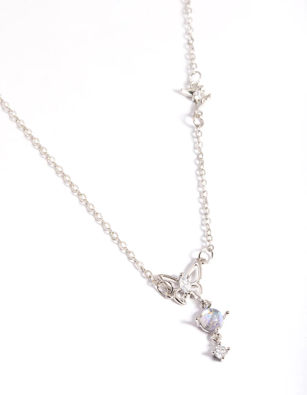 Silver Dainty Butterfly & Diamante Necklace - Image 2